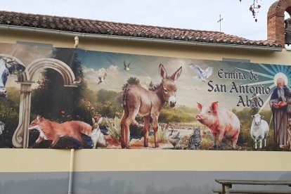 Imagen de la lona que engalana hoy la ermita de San Antonio Abad de Aranda de Duero