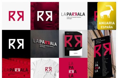 Conjunto de elementos que conforman el logotipo y la imagen, con la doble R en forma de telón, de La Parrala.