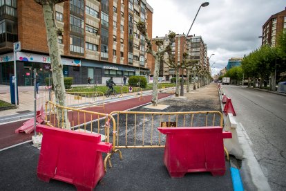 Las obras del carril bici de la calle Vitoria, a la altura del número 46.