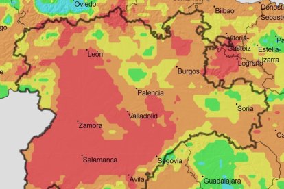 Mapa sobre el riesgo de incendios previsto para este sábado.