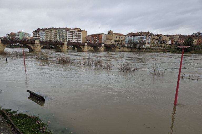 Imagen de este martes 16 de febrero del río Ebro a su paso por Miranda.