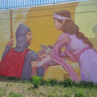 Mural sobre el Destierro del Cid creado en la pasarela del Crucero.