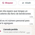 Mensaje fraudulento vía WhatsApp en el que se suplanta la identidad de un usuario.