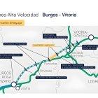 Distribución de los tramos del trazado de alta velocidad ferroviaria entre Burgos y Vitoria.