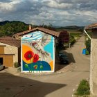 Vista del mural en el centro de la pedanía de Moriana.