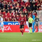 Los jugadores rojillos se lamentan tras el gol visitante.