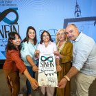 Laura Rodríguez (I), Ángela Ruiz, Raquel Contreras y David Ditu en la presentación del II Festival Sinfin de Teatro de Briviesca.