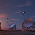 Representación artística de los cuatro telescopios gigantes propuestos para el CTA (Cherenkov Telescope Array o Red de Telescopios Cherenkov) en la isla canaria de La Palma.-Foto:  IFAE-Consorcio CTA.