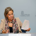 La vicepresidenta de la Junta y portavoz, Rosa Valdeón, durante la rueda de prensa posterior a la reunión del Consejo de Gobierno de Castilla y León-Ical