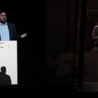 El discurso de Oriol Junqueras (presente vía holograma) leído durante la conferencia política en el Palau Sant Jordi de Barcelona, el pasado día 29.-ALBERT BERTRAN