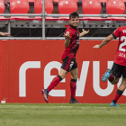 Javi Muñoz, Djouahra y Víctor Gómez celebran el gol de la victoria ante el Fuenlabrada. TWITTER / @CDMIRANDES / LALIGA