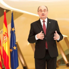 El presidente del Gobierno de Aragón, Javier Lambán, durante su discurso de Año Nuevo.-GOBIERNO DE ARAGÓN