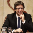 El 'president' Puigdemont, en la reunión del Govern.-