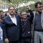 Carme Forcadell y Oriol Junqueras, junto a Josep Maria Jové y Lluís Salvadó, el 20 de septiembre del 2017.-JOAN PUIG