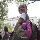 La líder de la protesta, Jessica Jin, durante la manifestación.-REUTERS