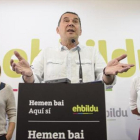 El aspirante de EH Bildu a lendakari, Arnaldo Otegi, en una comparecencia ante la prensa en Bilbao.-JAVIER ZORRILLA