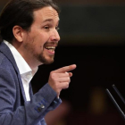 Pablo Iglesias, durante el debate de la moción de censura.-JUAN MANUEL PRATS