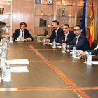Representantes delCSD, de ACBy de laFederación Española posan antes de una reunión.-CSD
