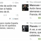 Algunos ejemplos de tuits catalanófobos tras la tragedia de Germanwings.-