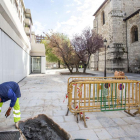 Un obrero remata algunos detalles de la reurbanización del pasaje.-SANTI OTERO
