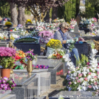 Una mujer arregla la sepultura de sus familiares en soledad con decenas de flores y tumbas a su alrededor.-ISRAEL L. MURILLO
