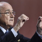 Blatter, durante su discurso de este viernes en el 65º Congreso de la FIFA.-Foto: AFP / MICHAEL BUHOLZER
