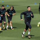 Cristiano Ronaldo, durante el entrenamiento de este martes en Valdebebas.-RODRIGO JIMÉNEZ / EFE