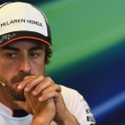 Fernando Alonso, en la conferencia de prensa de Spa.-AFP / JOHN THYS