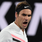 Roger Federer celebra un punto en el partido de este domingo ante Cilic.-/ AFP