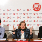El responsable de instituciones penitenciarias nacional de UGT, Jesús Otín; la secretaria general de FSP-UGT, Carmen Améz, y el responsable de instituciones penitenciarias en Castilla y León de UGT, Ovidio Martinez-ICAL
