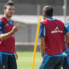 DiegoSuárez durante un entrenamiento con el Real Zaragoza.-