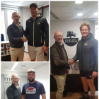 El presidente del Aparejadores RC, Iñaki Sicilia, sella el acuerdo alcanzado con Wagenaar, Snyman y Van den Berg.-TWITTER / @RUGBYAPAREJOS