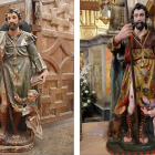 A la izquierda, la talla de San Roque en 2013. A la derecha, la misma figura tras someterse a un concienzudo proceso de restauración.-J. M. / LOREN ARRIBAS