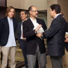 Reunión de la Junta de Portavoces de las Cortes. De izquierda a derecha, Pablo Fernández, Juan José Sanz, Luis Fuentes y Carlos Fernández Carriedo-ICAL