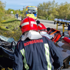 Imagen de los servicios de emergencia en el lugar del accidente. HELICÓPTERO DE BURGOS