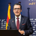Josep Vives, portavoz del Barça, en una comparecencia en la sala de prensa.-EL PERIÓDICO