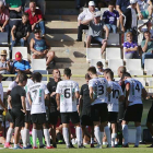 Los jugadores del Burgos CF reciben instrucciones de Mateo durante un tiempo de hidratación.-RAÚL G. OCHOA