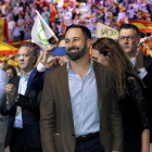 El presidente de Vox, Santiago Abascal, durante el acto de la formacion celebrado el pasado 7 de octubre en el Palacio de Vistalegre de Madrid.-