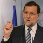 El presidente del Gobierno, Mariano Rajoy, durante su comparecencia hoy ante los medios de comunicación en el Palacio de la Moncloa.-Foto: EFE