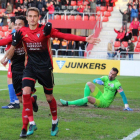 Sergio González festeja la consecución del tanto de la victoria frente al Logroñés-CD MIRANDÉS