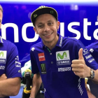 Valentino Rossi celebra hoy, en Motorland (Alcañiz, Aragón), que los doctores le permitan correr-MOVISTAR YAMAHA PRESS