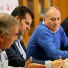 El secretario general del PSOE de Castilla y León, Luis Tudanca, y el secretario general de UGT Castilla y León, Faustino Temprano, celebran una reunión de trabajo-ICAL