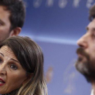 Los diputados de Unidas Podemos, Antón Gómez Reino, Yolanda Díaz y Rafael Mayoral-MARISCAL (EFE)