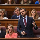 Pablo Casado, durante su intervención en la segunda y última sesión de control al Gobierno.-FERNANDO VILLAR / EFE