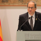 El president de la Generalitat, Quim Torra, durante su comparecencia esta mañana.-FERRAN NADEU