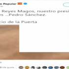 Vídeo de la cuenta oficial del PP en Twitter en el que un niño pide a los Reyes Magos la desparición de Pedro Sánchez.-EL PERIÓDICO