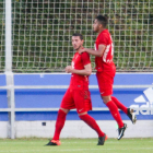 Adrián Cruz celebra el gol que marcó en Zubieta.-LUIS MARI UNCITI