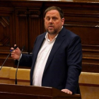 Oriol Junqueras en el Parlament.-TONI ALBIR