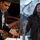 Pedro Sánchez y Leonardo di Caprio en El renacido.-EL PERIÓDICO