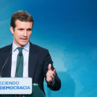 Pablo Casado, durante la rueda de prensa del 20 de noviembre, en la sede del PP en Madrid.-/ EFE / TAREK MOHAMED